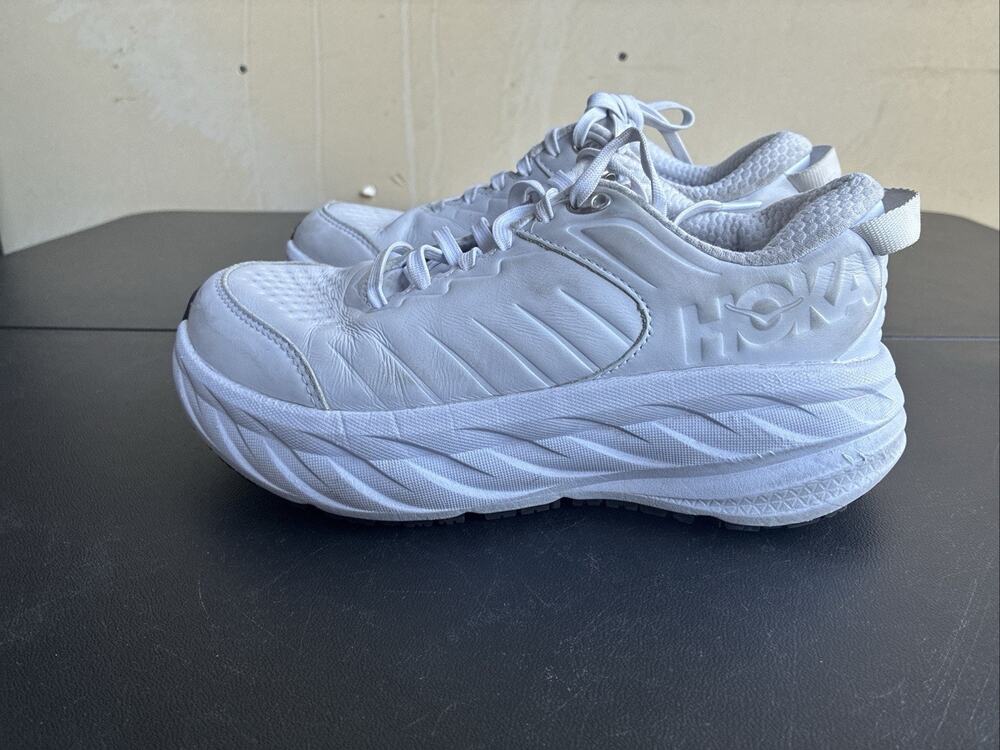 Hoka One One Bondi SR WHT White Slip Resistant Shoes Womens Sz 6.5 Leather